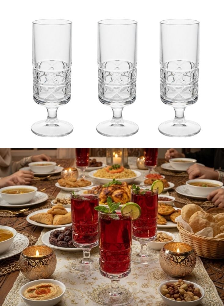 Premium Elegant Stem Glasses Set of 3 pcs for Juice, Sharbat & Festive Dining - Image 1
